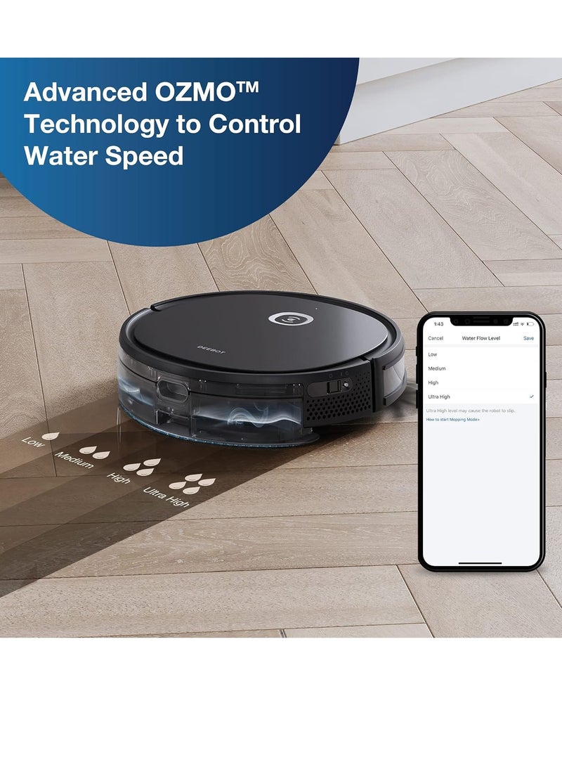 DEEBOT U2 PRO 2-in-1 Robotic Vacuum Cleaner with Mopping, Strong Suction, Smart App Enabled, Google Assistant & Alexa 400 ml 26 W DGN22-74 Black