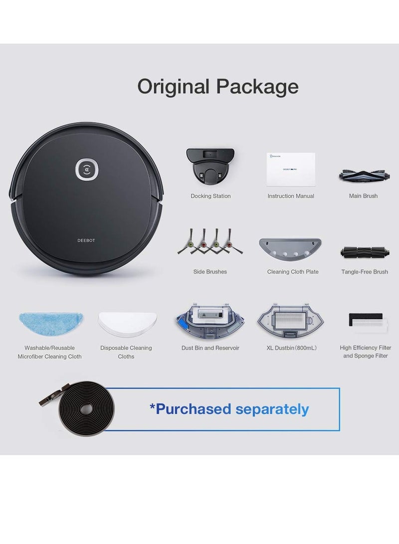 DEEBOT U2 PRO 2-in-1 Robotic Vacuum Cleaner with Mopping, Strong Suction, Smart App Enabled, Google Assistant & Alexa 400 ml 26 W DGN22-74 Black