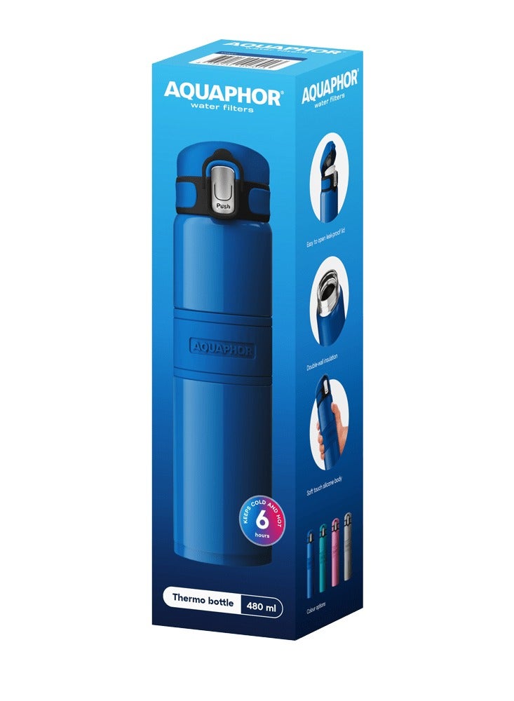 Double Wall Stainless Steel Thermo Bottle, 480ml Insulated Water Bottle, Keeps Drinks Hot or Cold up to 6 Hours, Leak-Proof Lid, Non-Slip Silicone Finish, Durable Travel Flask for Office, Gym & Outdoor Use (Pink)