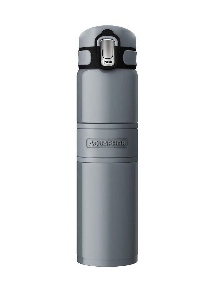 Double Wall Stainless Steel Thermo Bottle, 480ml Insulated Water Bottle, Keeps Drinks Hot or Cold up to 6 Hours, Leak-Proof Lid, Non-Slip Silicone Finish, Durable Travel Flask for Office, Gym & Outdoor Use (Grey)