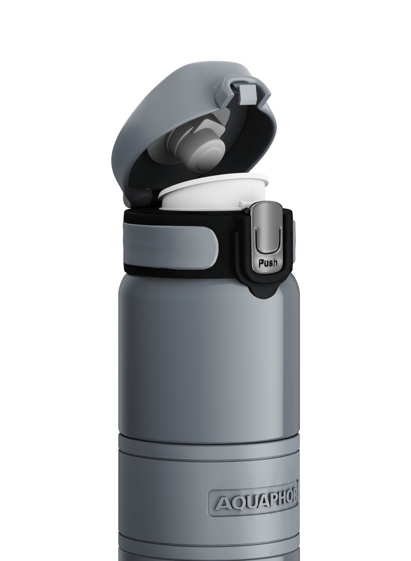 Double Wall Stainless Steel Thermo Bottle, 480ml Insulated Water Bottle, Keeps Drinks Hot or Cold up to 6 Hours, Leak-Proof Lid, Non-Slip Silicone Finish, Durable Travel Flask for Office, Gym & Outdoor Use (Grey)