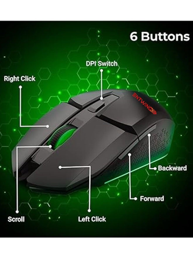 ENTWINO Wireless Optical Mouse with 2.4GHz, USB Nano Dongle, Optical Orientation, Click Wheel, Adjustable DPI(Black)