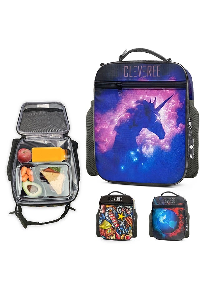 Cleveree Juniors Kids Insulated Leakproof Lunch Bag with Adjustable Shoulder Strap Space Unicorn