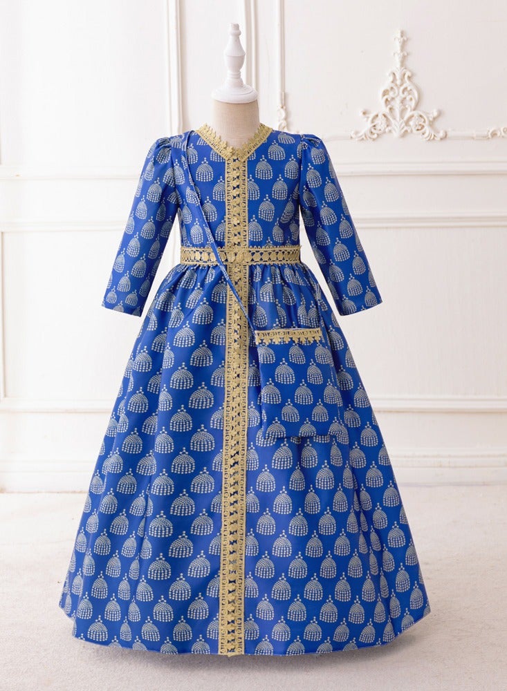 Noor Embroidered Blue Jalabiya Abaya with Tie-Up Belt and  Sleeves -for Girl
