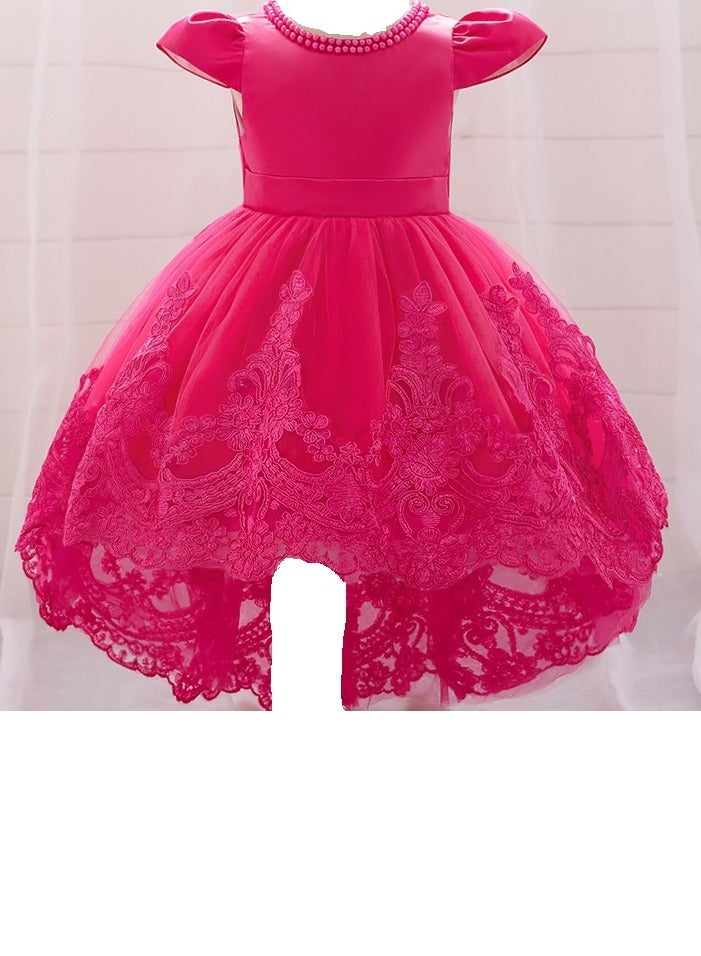Embroidery Princess Dress - Hot Pink