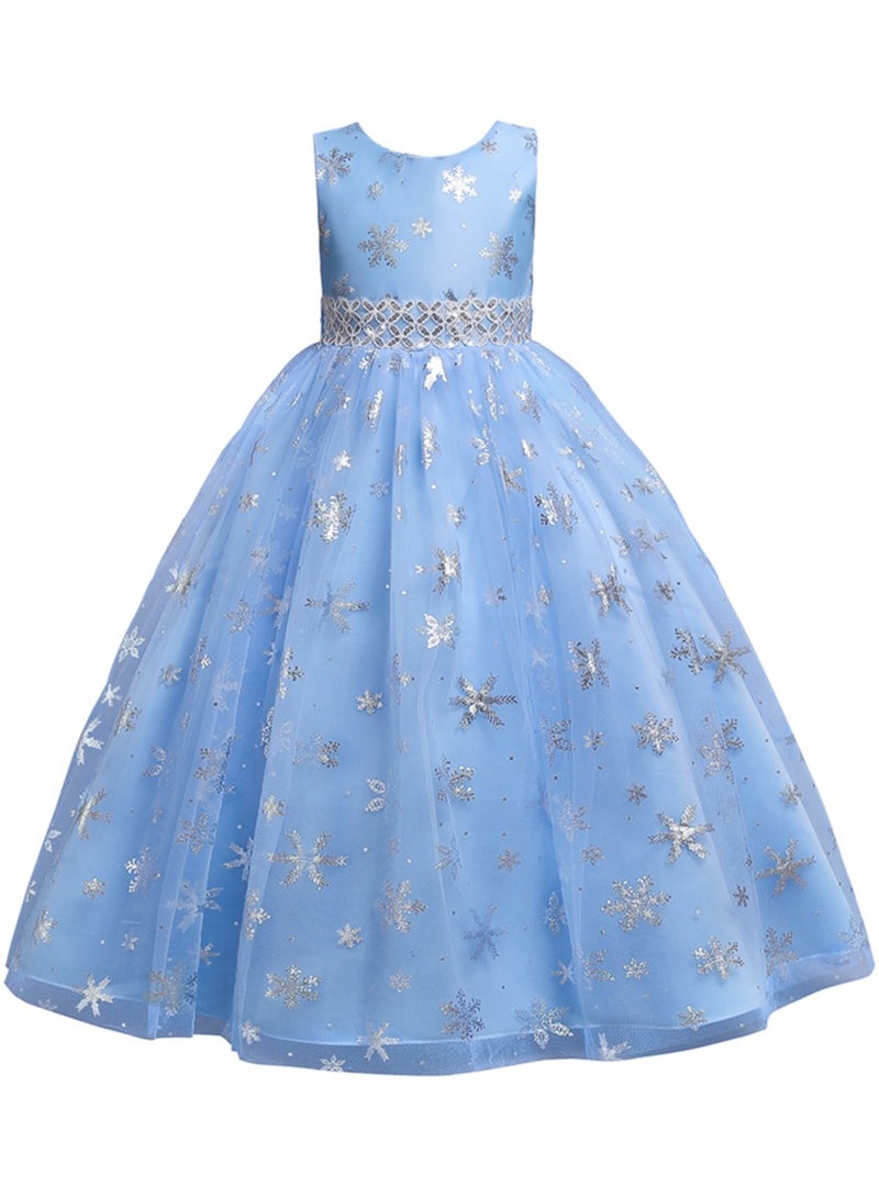 Snowflakes sky blue long maxi dress