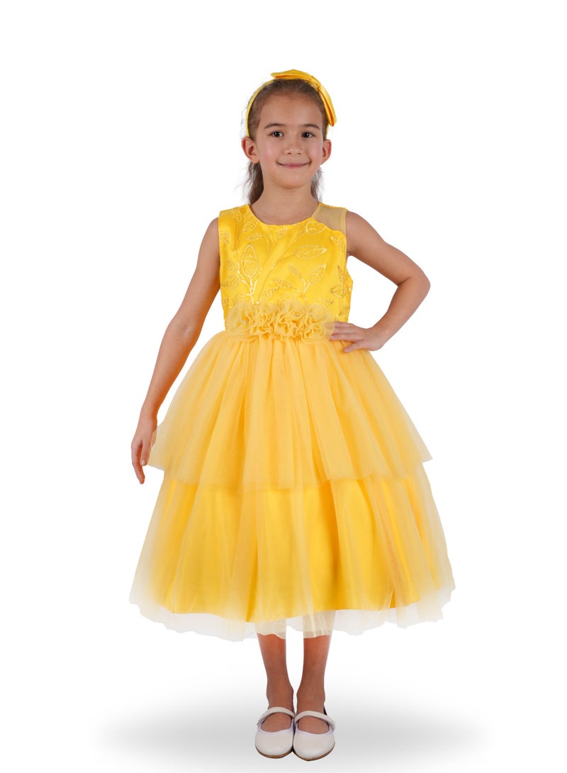 Abigail Yellow Party Dress with Headband