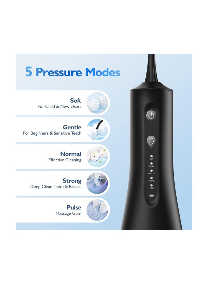 Water Dental flosser for Teeth Cleaning, Cordless Portable Oral Irrigator Rechargeable, 5 Modes-5 Tips, IPX7 Waterproof Powerful Water Teeth Cleaner for Home Travel