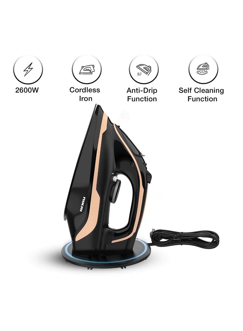 Cordless Steam Iron, Non-Stick Soleplate, Vertical Steam, Adjustable Thermostat, Self-Clean Function, Steam Control, Overheat Protection, 360° Charging Base, Indicator Light 0.01 L 2600 W NSI456C1 Black