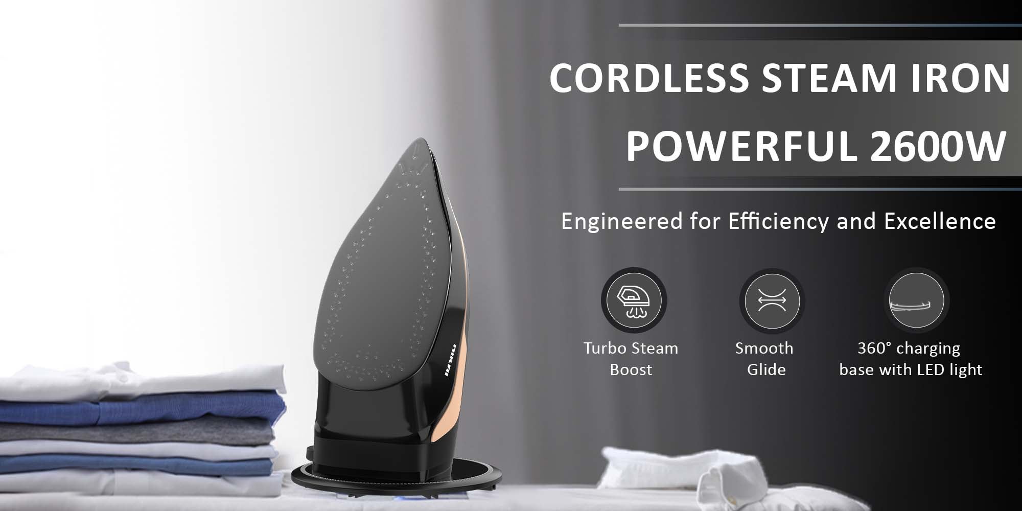 Cordless Steam Iron, Non-Stick Soleplate, Vertical Steam, Adjustable Thermostat, Self-Clean Function, Steam Control, Overheat Protection, 360° Charging Base, Indicator Light 0.01 L 2600 W NSI456C1 Black