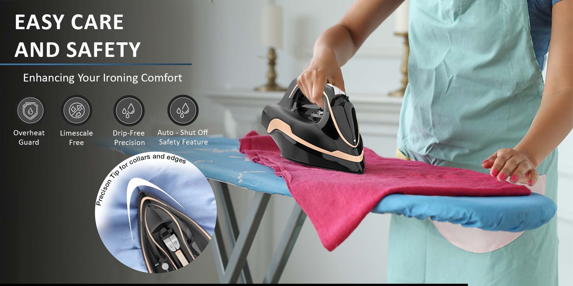 Cordless Steam Iron, Non-Stick Soleplate, Vertical Steam, Adjustable Thermostat, Self-Clean Function, Steam Control, Overheat Protection, 360° Charging Base, Indicator Light 0.01 L 2600 W NSI456C1 Black