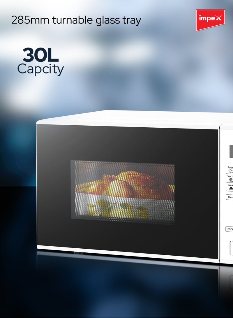 30L Digital Microwave Oven Stylish Push Button Glass Door Multiple Cooking Menus 30 L 900 W MO 8102A White