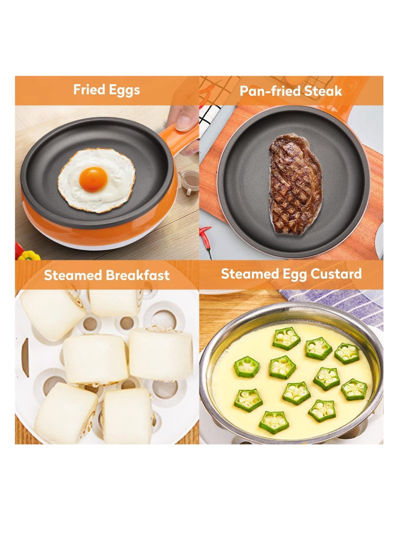 Electric Hot Pot With Steamer 11.8 Inch Multifunctional Non Stick Mini Electric Frying Pan With Double Layer Egg Cooker Steamer For Breakfast For Dorm Travel Home EU Plug 220 V