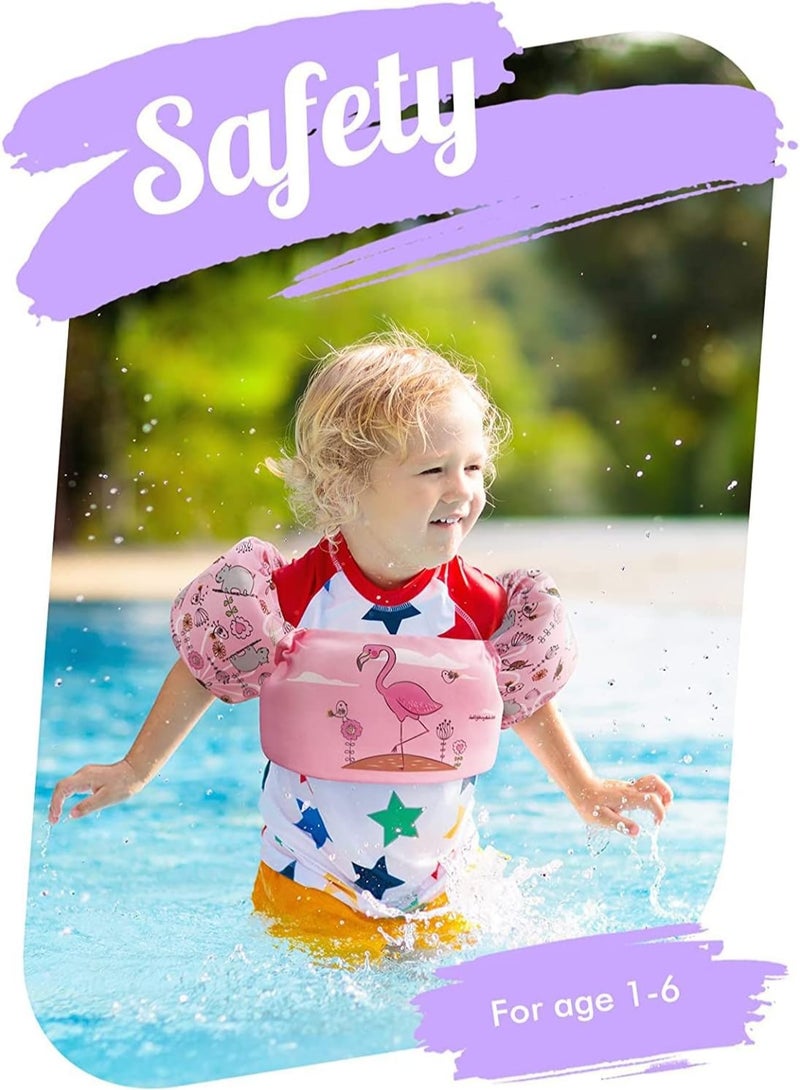 Toddler Swim Vest Kids Water Wings Arm Floaties for 30-50 Pounds Infant Safety Swim Aid Jumper Inflatable Swim Arm Bands Float Sleeves Swimming Armbands for Sea/Pool/Beach/Training (Pink Flamingo)