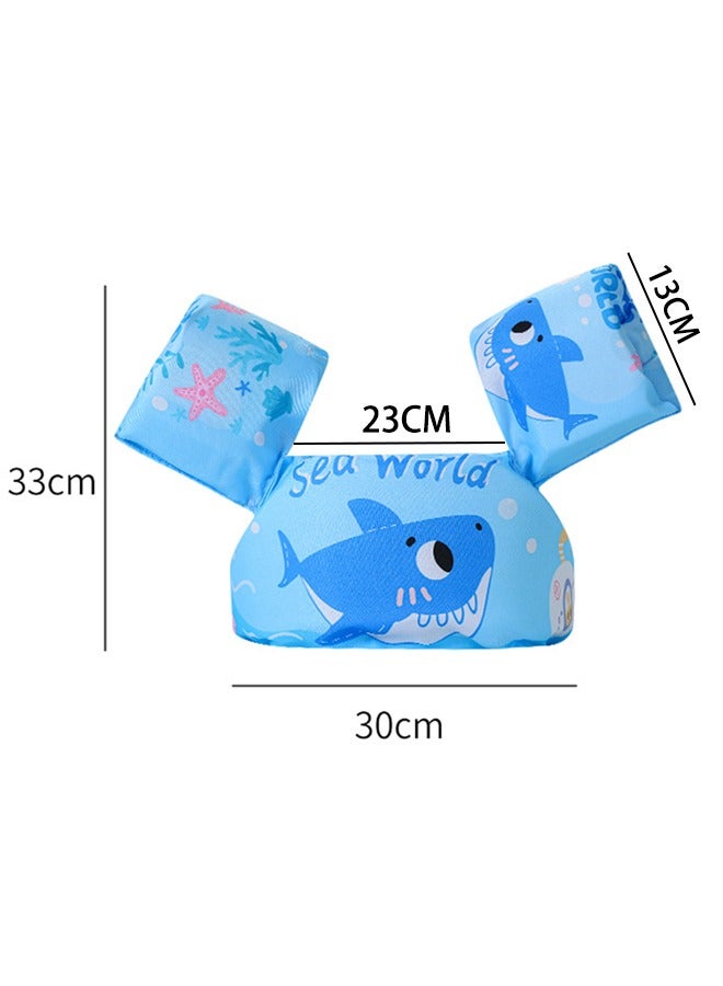 Toddler Swim Vest Kids Water Wings Arm Floaties for 30-50 Pounds Infant Safety Swim Aid Jumper Inflatable Swim Arm Bands Float Sleeves Swimming Armbands for Sea/Pool/Beach/Training (Little Blue shark)