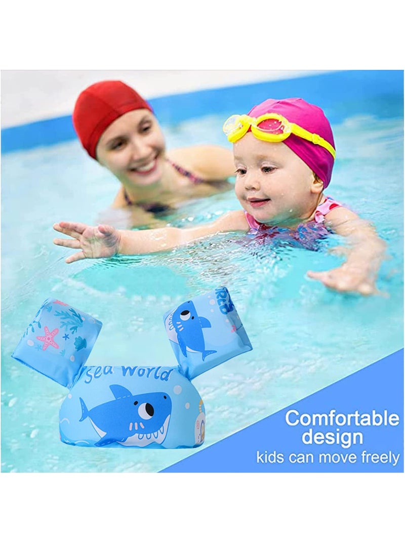 Toddler Swim Vest Kids Water Wings Arm Floaties for 30-50 Pounds Infant Safety Swim Aid Jumper Inflatable Swim Arm Bands Float Sleeves Swimming Armbands for Sea/Pool/Beach/Training (Little Blue shark)