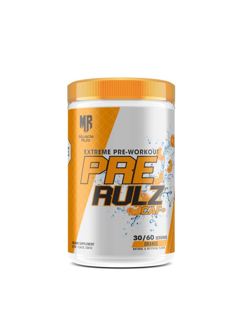 Pre Rulz  Caf+,  Extreame Pre-Workout, Orange Flavour, 330g