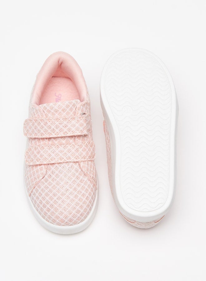 Girl's Textured Casual Sneakers Shoes With Hook And Loop Closure Ramadan Collection