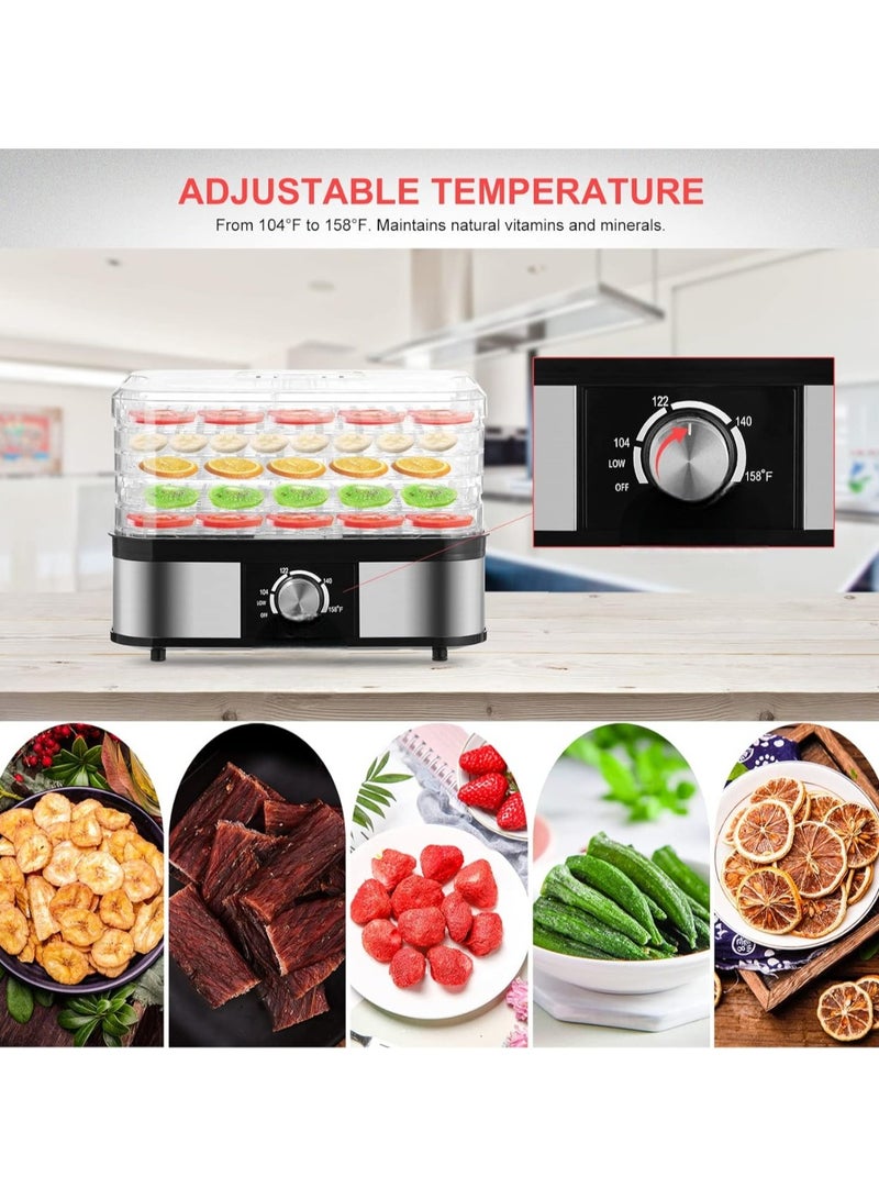 Food Dehydrator Machine Bpa Free 5 Trays With Digital Timer And Temperature Control For Fruit Vegetable Meat Beef Jerky Professional 360 Degree Hot Air Circulation System, 5 Stackable Drying Trays