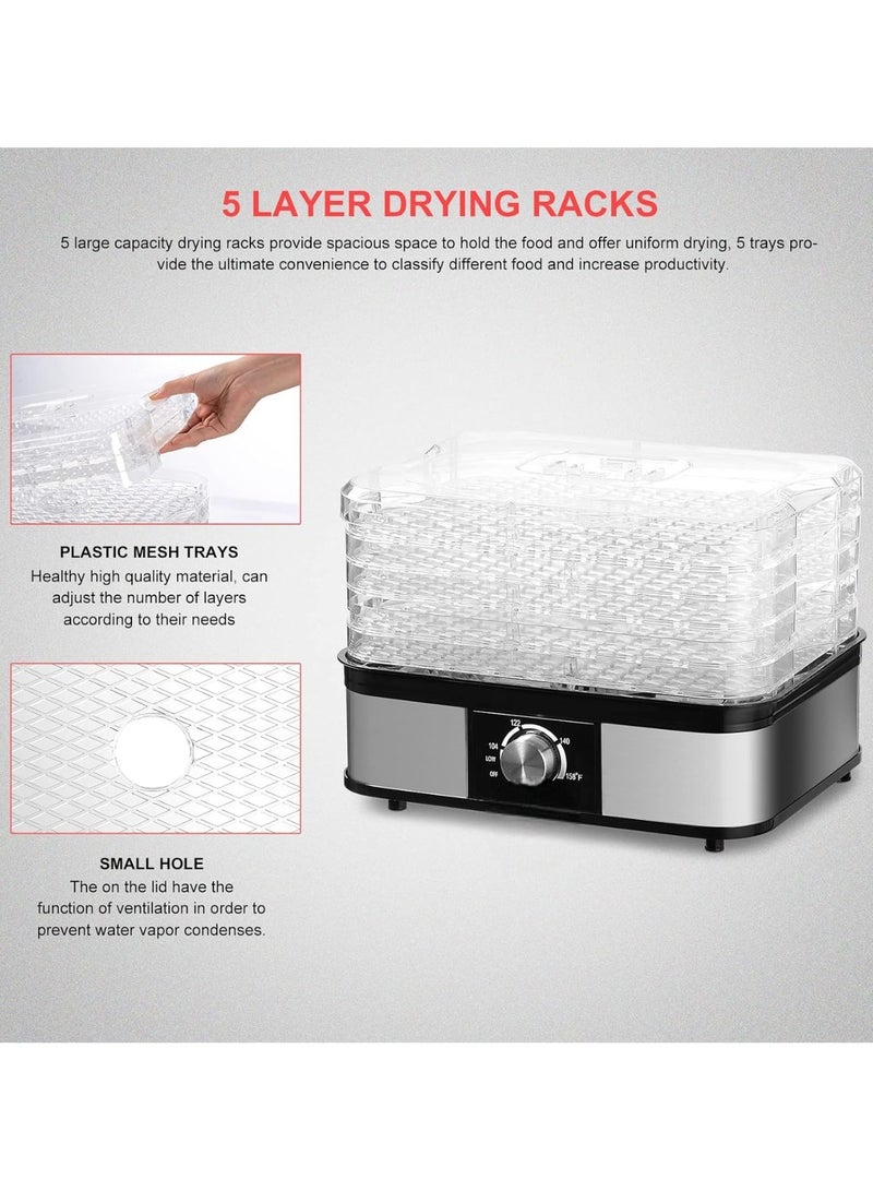 Food Dehydrator Machine Bpa Free 5 Trays With Digital Timer And Temperature Control For Fruit Vegetable Meat Beef Jerky Professional 360 Degree Hot Air Circulation System, 5 Stackable Drying Trays