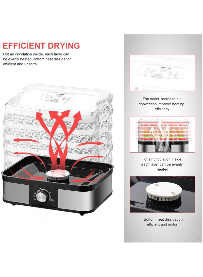 Food Dehydrator Machine Bpa Free 5 Trays With Digital Timer And Temperature Control For Fruit Vegetable Meat Beef Jerky Professional 360 Degree Hot Air Circulation System, 5 Stackable Drying Trays