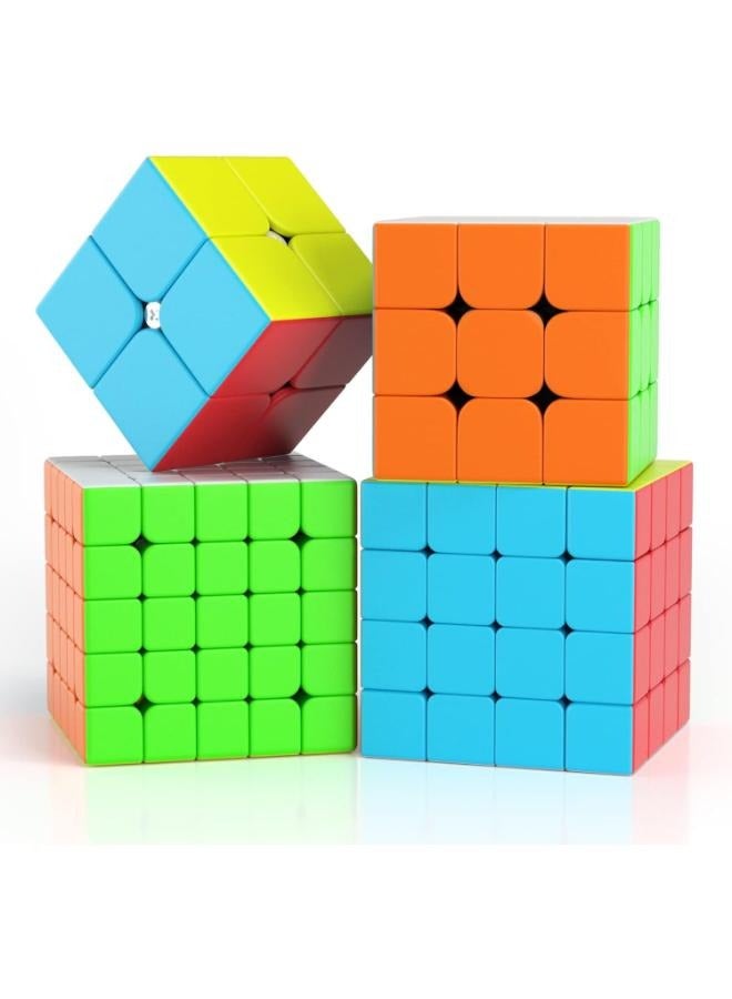4 Pieces Speed Cube Set, 2x2 3x3 4x4 5x5 Stickerless Speed Cube Bundle- Bright Magic Cube Pack, Smooth Cube Puzzle with Gift Packing Games Toy