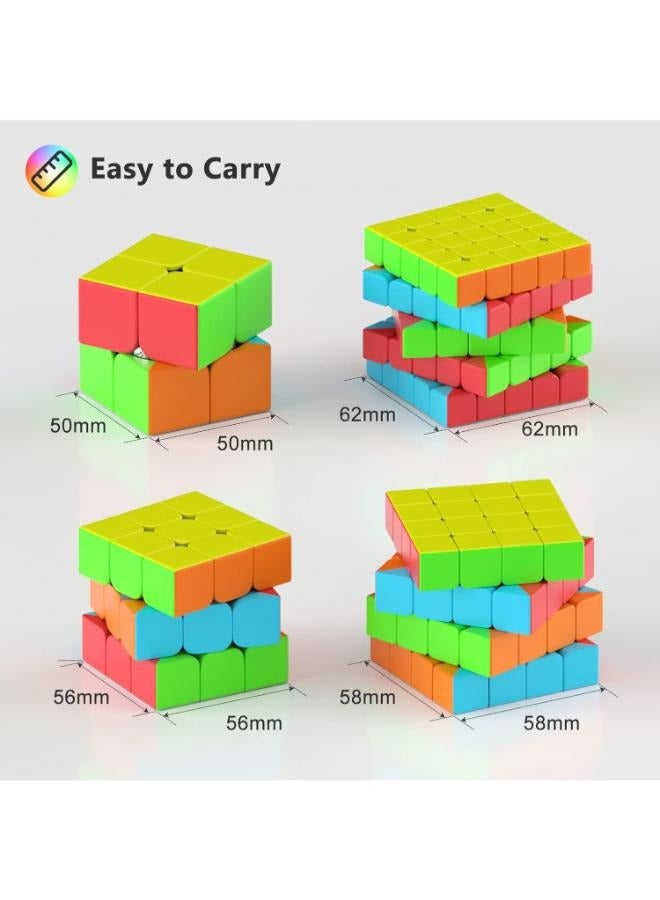 4 Pieces Speed Cube Set, 2x2 3x3 4x4 5x5 Stickerless Speed Cube Bundle- Bright Magic Cube Pack, Smooth Cube Puzzle with Gift Packing Games Toy