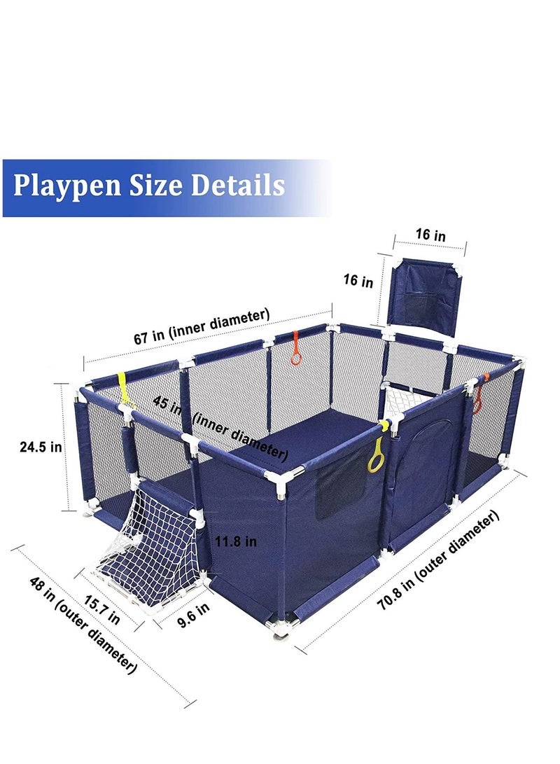 Baby Playpen for Toddlers Playpen with Anti-Slip Suckers, Infant Safety Gates with Breathable Mesh, Large Anti-Fall Playpen Indoor & Outdoor Activity Center for Baby Blue