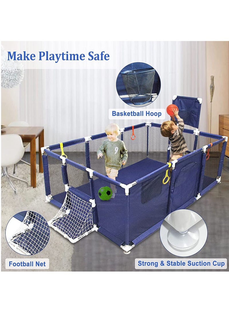 Baby Playpen for Toddlers Playpen with Anti-Slip Suckers, Infant Safety Gates with Breathable Mesh, Large Anti-Fall Playpen Indoor & Outdoor Activity Center for Baby Blue