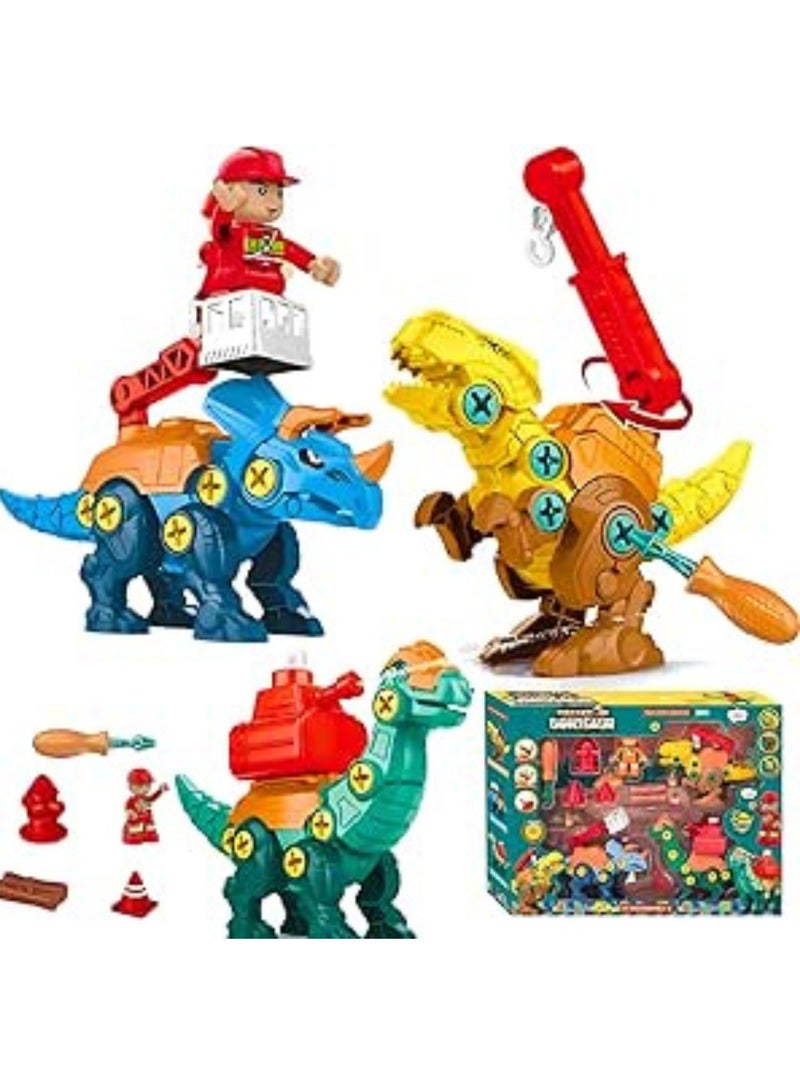 Dinosaur Toys for Kids, DIY Dinosaur 3 in 1 fire rescue theme set, Toys Set for Kids 3 Years & Up Educational Building Toys