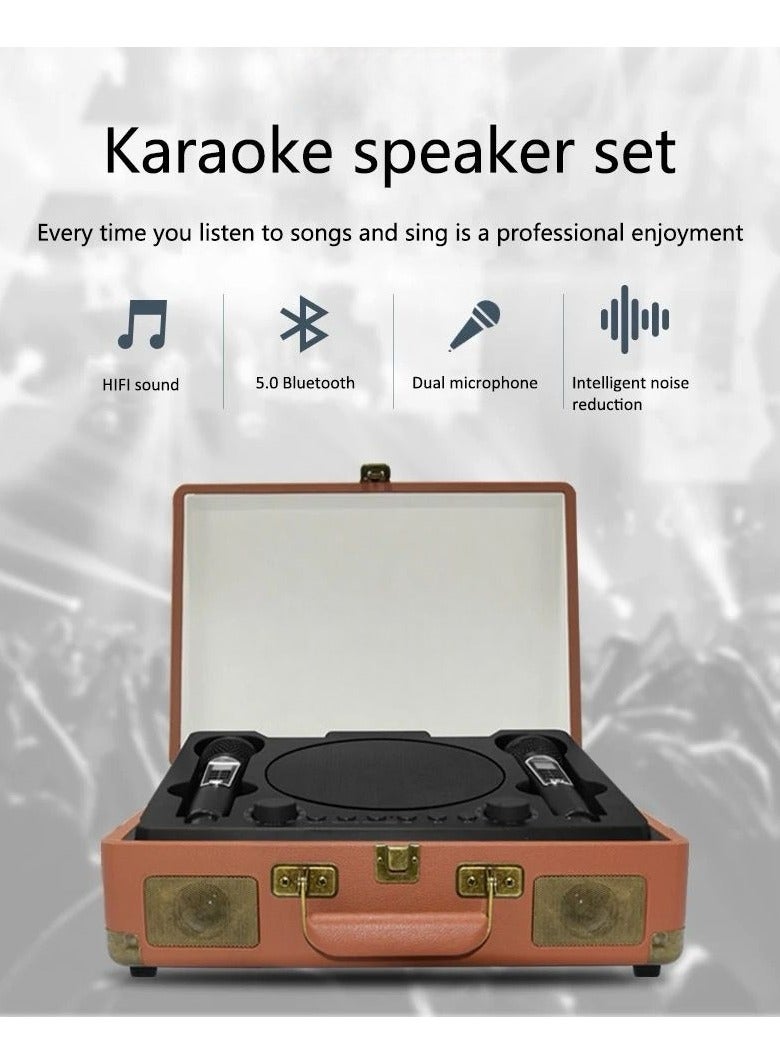 Speaker Microphone, Intelligent Noise Cancellation, Full Range Stereo Karaoke Machine with  HiFi sound, Dual Microphone, Unique Suitcase Shape Wireless for Party.