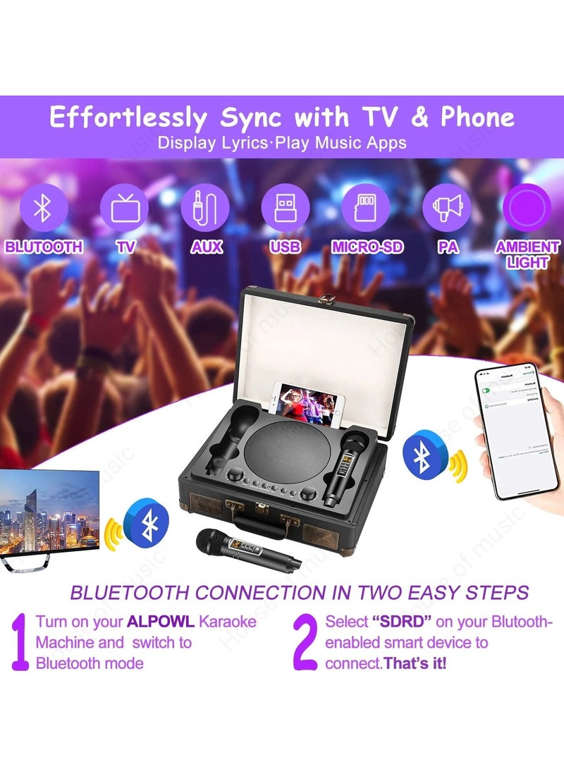 Speaker Microphone, Intelligent Noise Cancellation, Full Range Stereo Karaoke Machine with  HiFi sound, Dual Microphone, Unique Suitcase Shape Wireless for Party.