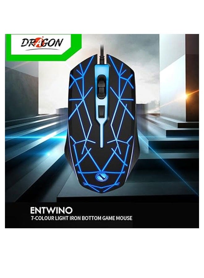 ENTWINO Dragon Gaming Mouse, DPI Button, 7 Colours Light, Metal Bottom Wired Optical Gaming Mouse