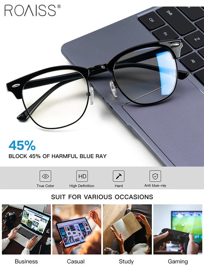 Retro Semi Rimless Blue Light Blocking Glasses Blue Light Filter Computer Reading Gaming TV Phones Square Eyeglasses Fashion Anti Eyestrain Headache Eyewear for Men Women Black 50mm