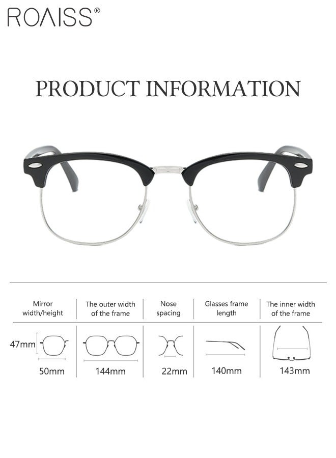 Retro Semi Rimless Blue Light Blocking Glasses Blue Light Filter Computer Reading Gaming TV Phones Square Eyeglasses Fashion Anti Eyestrain Headache Eyewear for Men Women Black Silver 50mm