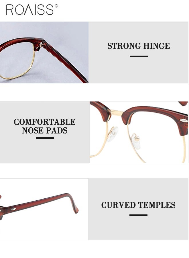 Retro Semi Rimless Blue Light Blocking Glasses Blue Light Filter Computer Reading Gaming TV Phones Square Eyeglasses Fashion Anti Eyestrain Headache Eyewear for Men Women Brown Gold 50mm