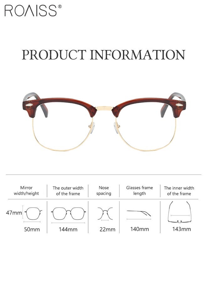 Retro Semi Rimless Blue Light Blocking Glasses Blue Light Filter Computer Reading Gaming TV Phones Square Eyeglasses Fashion Anti Eyestrain Headache Eyewear for Men Women Brown Gold 50mm