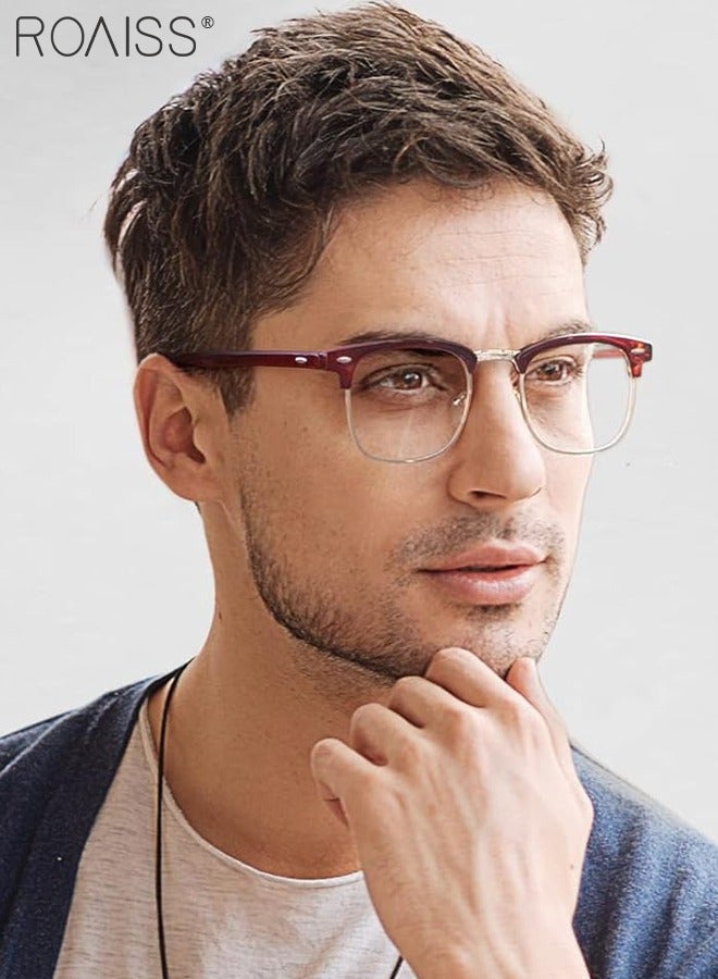 Retro Semi Rimless Blue Light Blocking Glasses Blue Light Filter Computer Reading Gaming TV Phones Square Eyeglasses Fashion Anti Eyestrain Headache Eyewear for Men Women Brown Gold 50mm