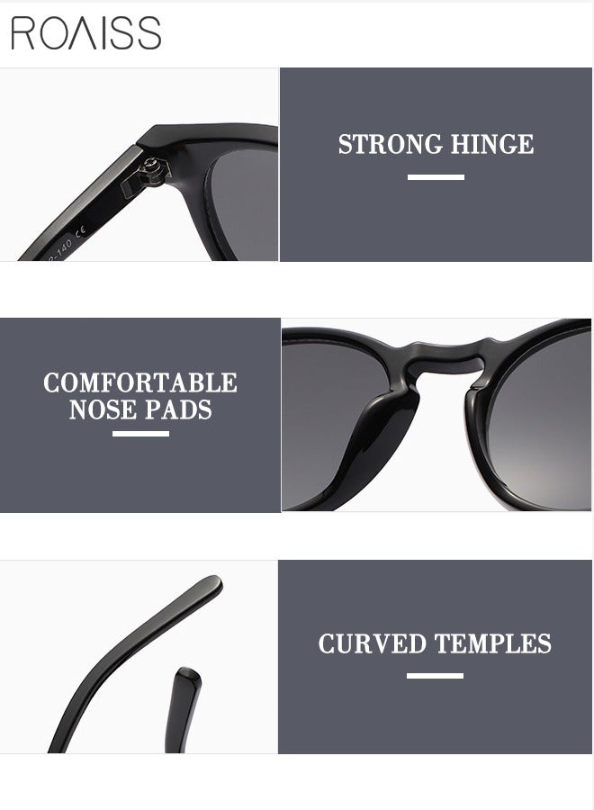 2Pcs Round Sunglasses for Men Women, UV400 Protection Sun Glasses, Fashion Decorative Eyewear for Outdoor Party Street Photography, Black and Grey