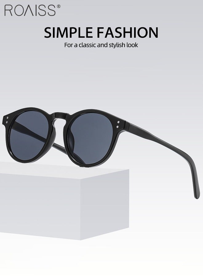 2Pcs Round Sunglasses for Men Women, UV400 Protection Sun Glasses, Fashion Decorative Eyewear for Outdoor Party Street Photography, Black and Grey