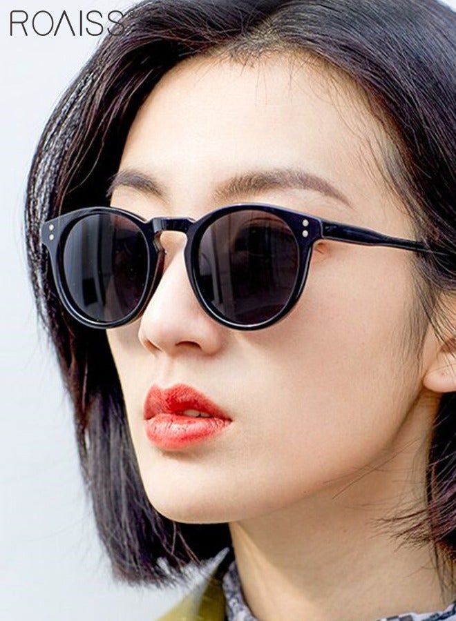 2Pcs Round Sunglasses for Men Women, UV400 Protection Sun Glasses, Fashion Decorative Eyewear for Outdoor Party Street Photography, Black and Grey