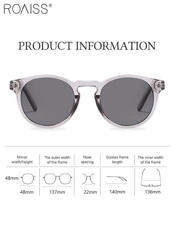 2Pcs Round Sunglasses for Men Women, UV400 Protection Sun Glasses, Fashion Decorative Eyewear for Outdoor Party Street Photography, Black and Grey