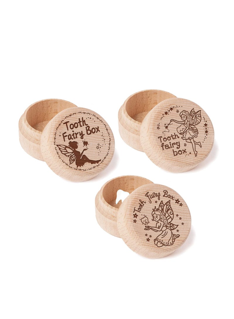 3 Wooden Tooth Fairy Boxes for Boys and Girls - Tooth Keepsake Boxes for Lost Teeth - Ideal Birthday Presents for Baby Toddlers