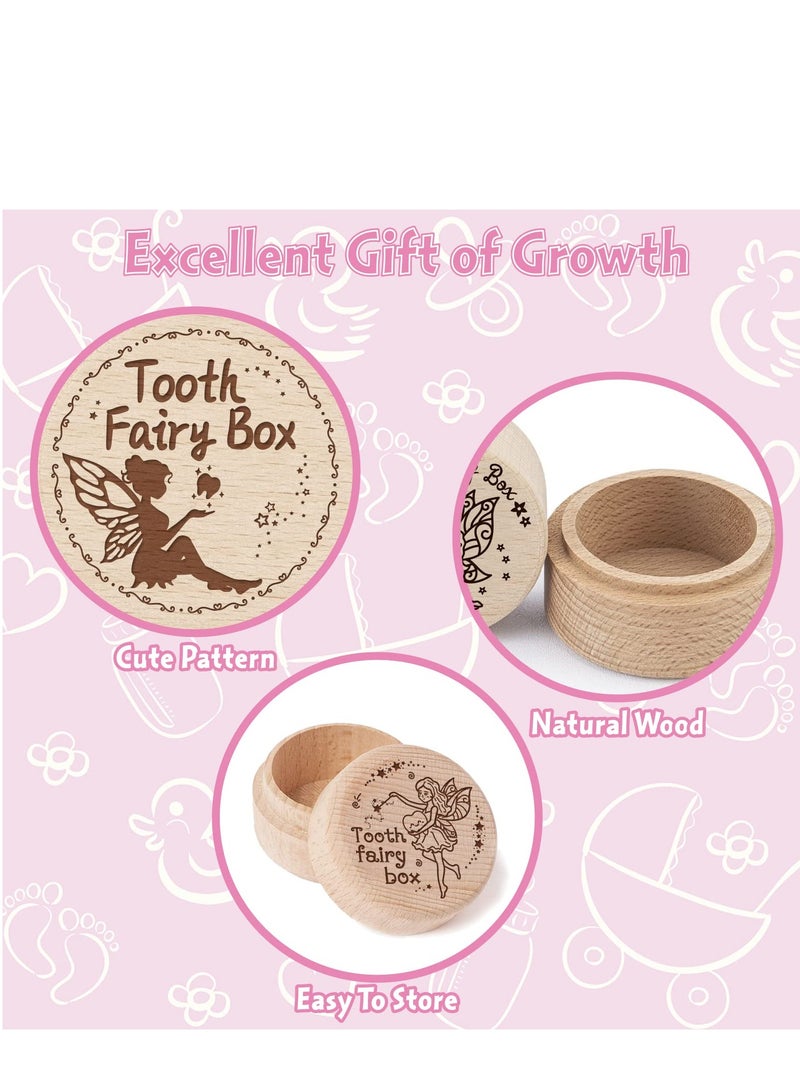 3 Wooden Tooth Fairy Boxes for Boys and Girls - Tooth Keepsake Boxes for Lost Teeth - Ideal Birthday Presents for Baby Toddlers