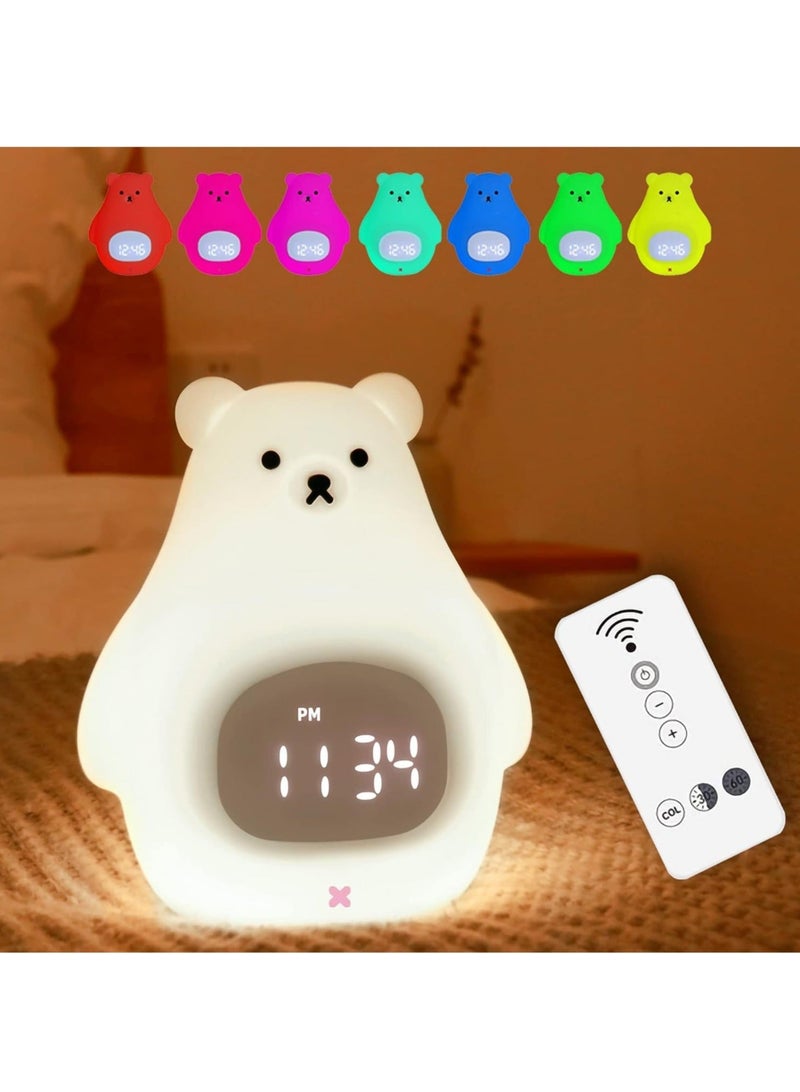 Bear Night Light, Soft BPA-Free Silicone Portable Nursery Lamp, Children USB Rechargeable Nightlight for Girls Boys Toddler Birthday Gifts Bedroom Room Decor (RC Seven-colors)