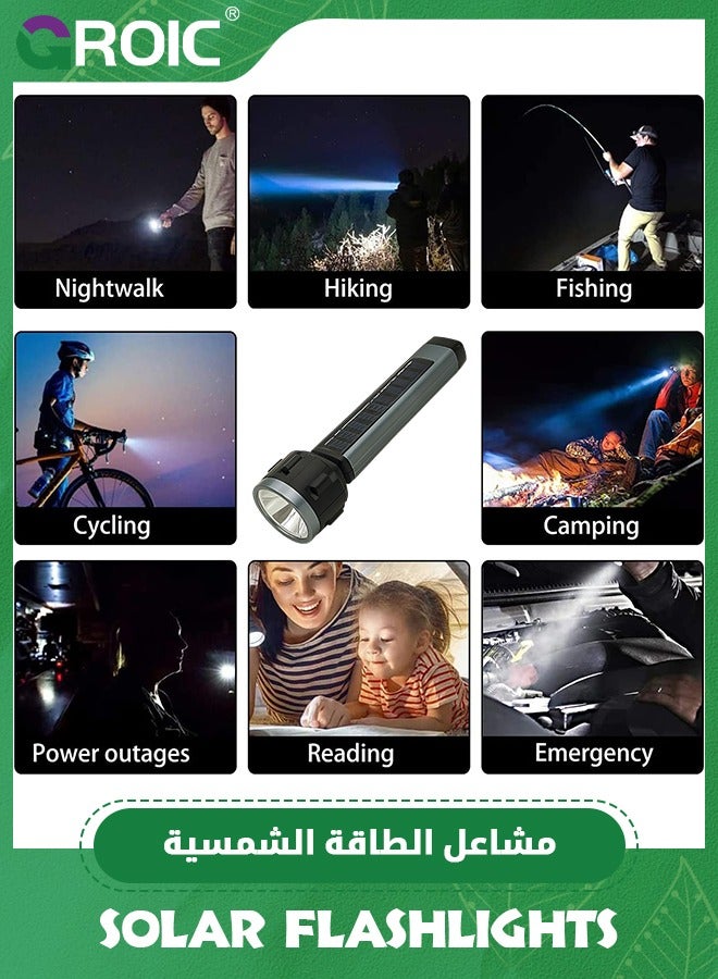 Solar Rechargeable Handheld Flashlight, Led Flashlight High Lumens Super Bright with Side Light & Compass,  Portable Searchlight Waterproof 1200 mAh for Mining,Camping, Hiking, Fishing