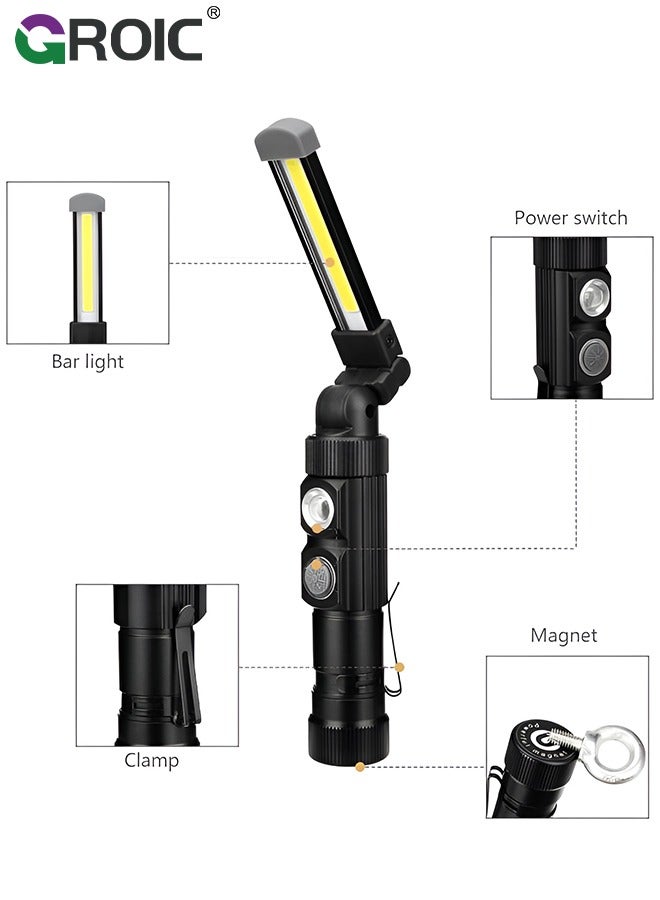 Work Light, Rechargeable LED Work Light 1100 Lumens Bright Magnetic Underhood Light 5 Modes, 360°Foldable & Rotate Portable Cordless Mechanic Flashlight for Car Repairing/Emergency/Garage