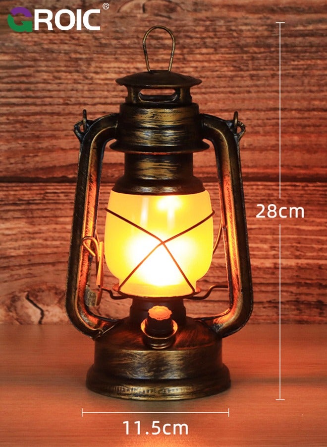 Vintage Lantern LED Battery Powered Camping Lamp Outdoor Hanging Lantern Flickering Flame Rechargeable Retro Lanterns 3 Modes Light Knob Stepless Dimming