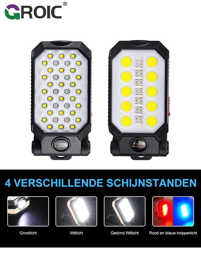 Led Work Light Rechargeable 2200mAh Portable Magnetic Work Light 5V 1200 Lumens Job Site Lighting for Camping, Hiking, Fishing, Car Repairing, and Emergency
