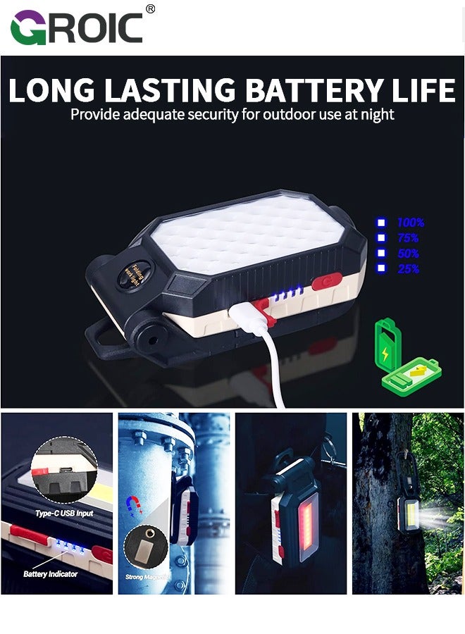 Led Work Light Rechargeable 2200mAh Portable Magnetic Work Light 5V 1200 Lumens Job Site Lighting for Camping, Hiking, Fishing, Car Repairing, and Emergency